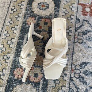 White square toe heeled sandal